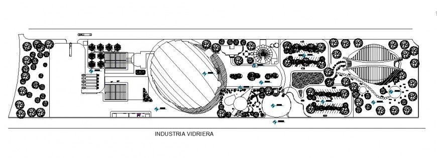 Outdoor garden landscaping structure and site plan details for industrial plant dwg file