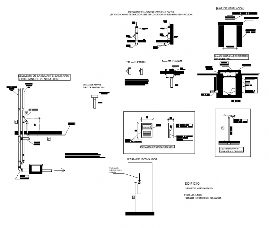 Outline of the sanitary downspout and ventilation column detail elevation layout file
