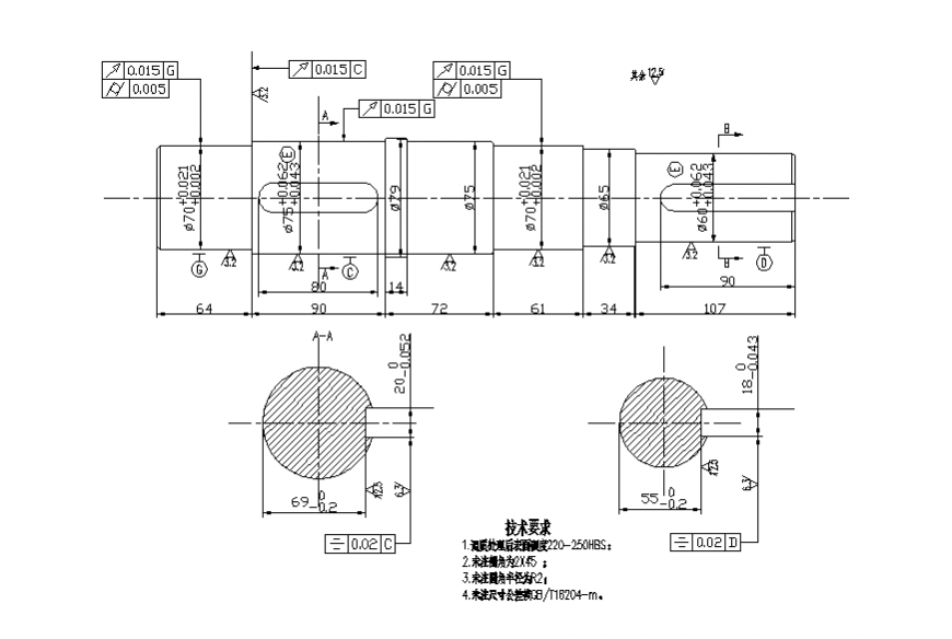 Output shaft section and plan cad drawing details dwg file