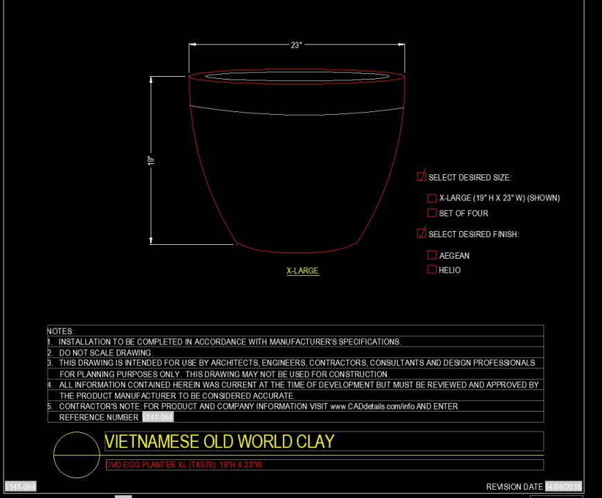 Oval shape planter detail in dwg file.