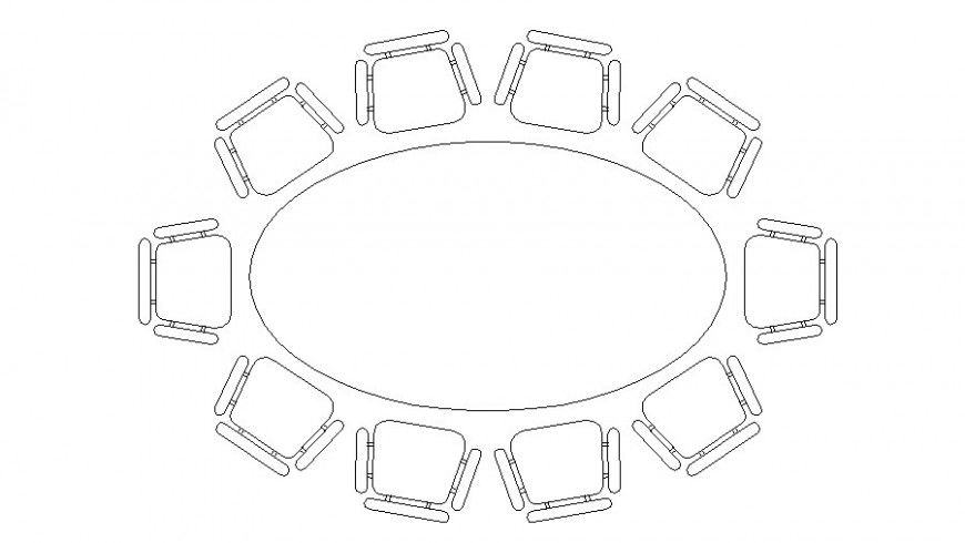 Oval shape table CAD office furniture blocks layout 2d view dwg file
