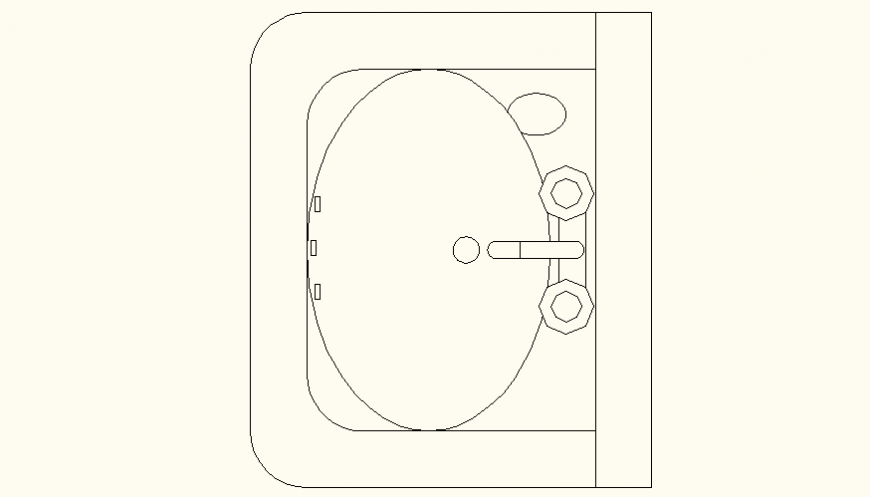 Oval shaped sink detail elevation and plan dwg file
