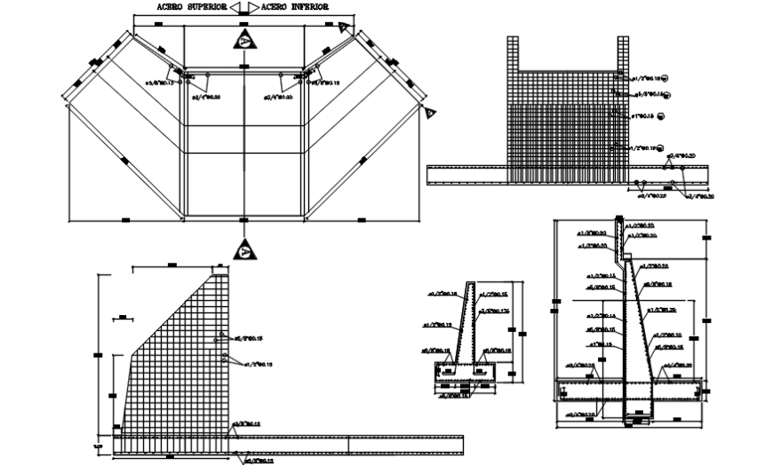 Over bridge footings, section and construction details dwg file