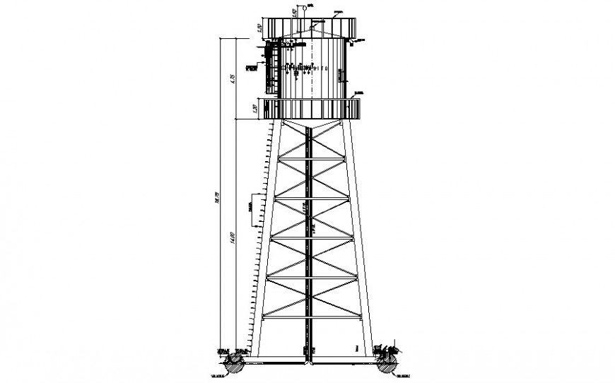 Over height water tank detail elevation drawing in autocad