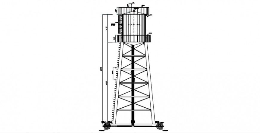 Overhead water tank 2d view elevation drawings dwg file