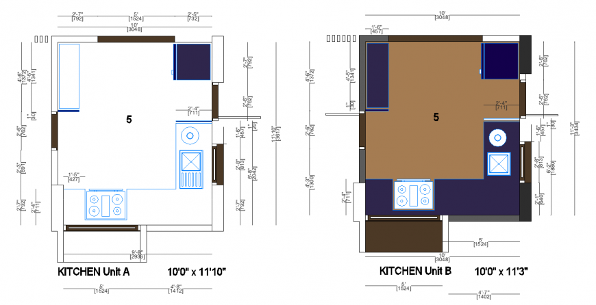 Pacifica kitchen unit-a and unit-b drawing in dwg file.