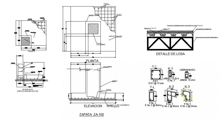 Pad footing detail 2d view CAD construction block layout autocad file