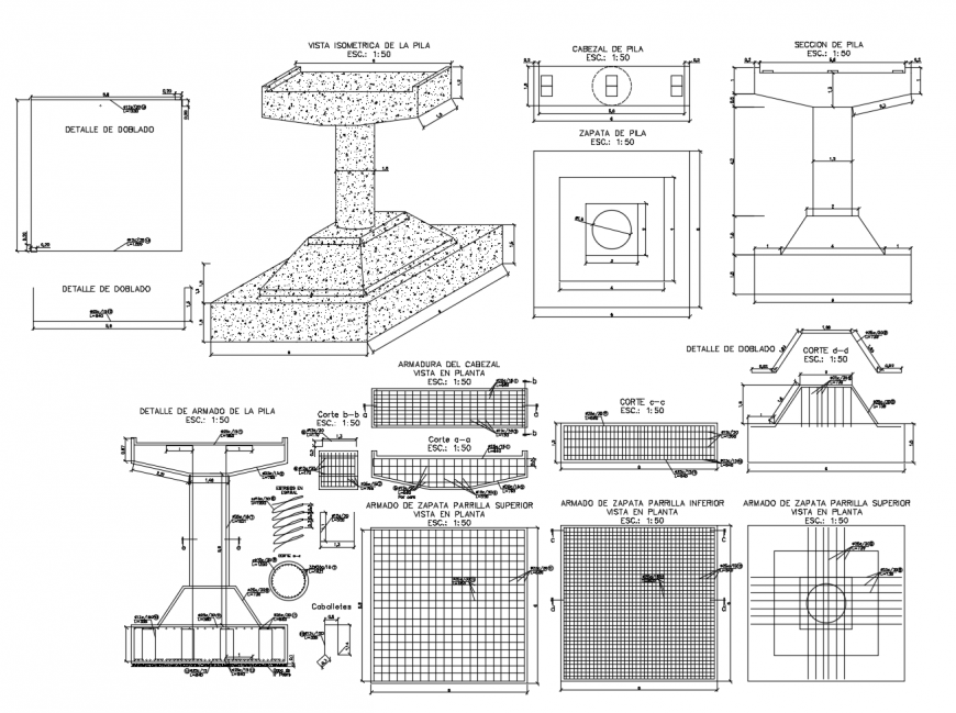 Pad footing detail 2d view CAD RCC structure autocad file