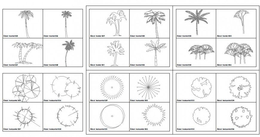 Palm and beach tree and plants 2d elevation blocks cad drawing details dwg file