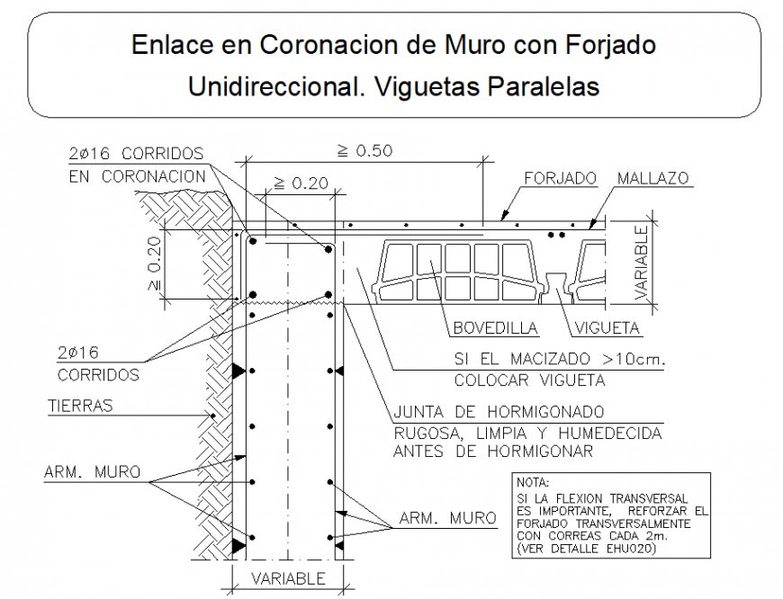 Parallel joists section plan dwg file
