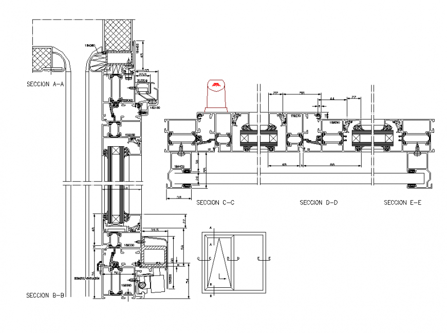 Parallel sliding window section plan detail dwg file