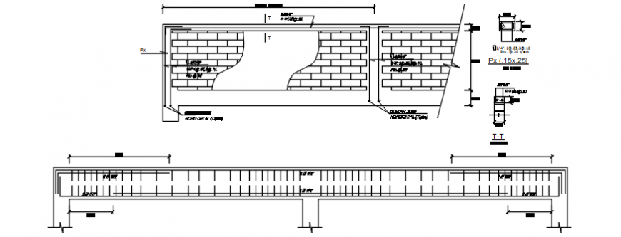 Parapet detail with beam construction view in AutoCAD