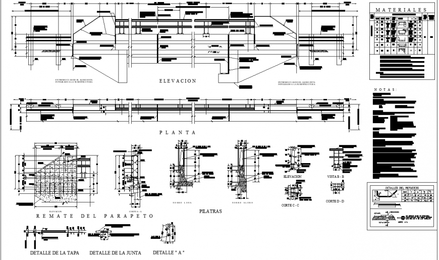 Parapet plan and detail drawing in dwg AutoCAD file.