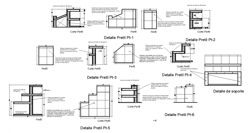 Parapet profiles drawing in dwg file.