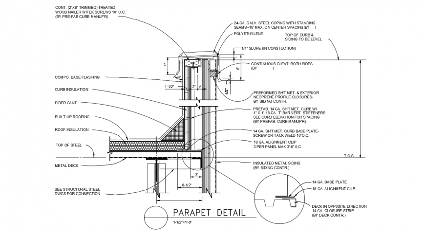 Parapet roof constructive structure cad drawing details dwg file