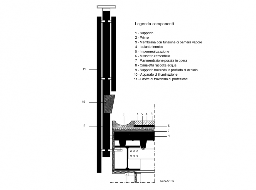 Parapet section-construction cad drawing details dwg file