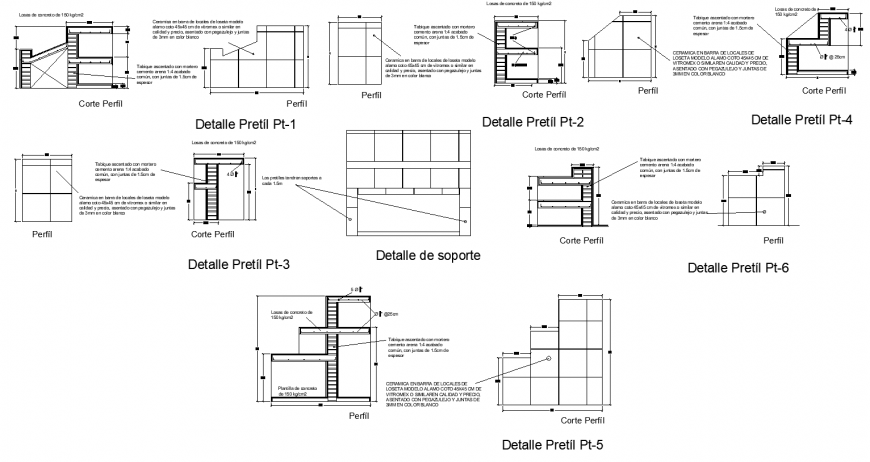 Parapet wall detail elevation and sectional layout dwg file