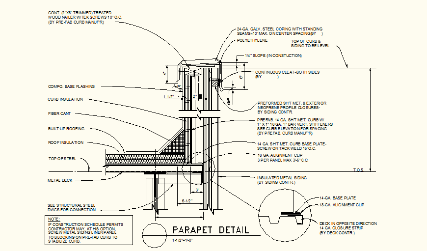 Parapet wall detail plan and elevation layout file
