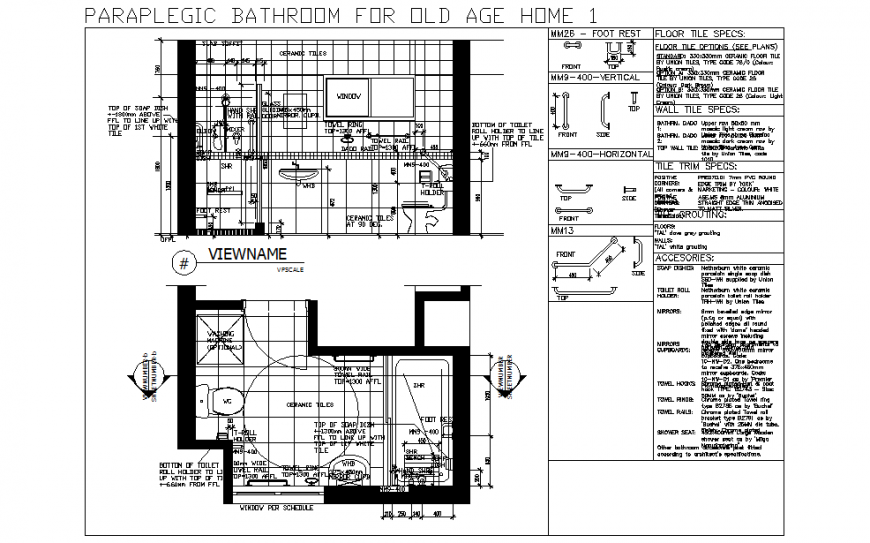 Paraplegic bathroom for Plan Lay-out detail