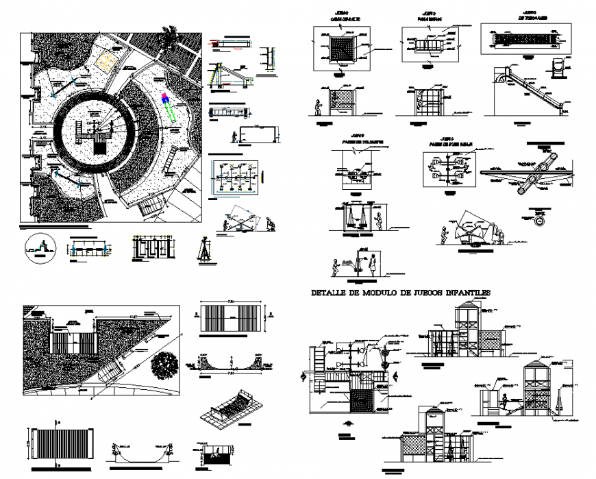 Park ,plant, cuts and construction drawing in dwg file.