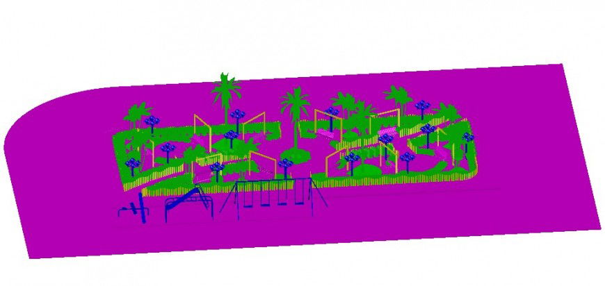Park 3d view with playing area in auto cad