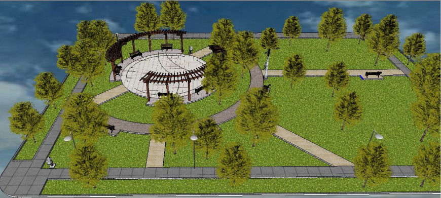 Park design and landscaping structure 3d model cad drawing details skp file