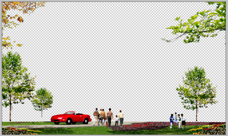 Park design detail elevation 3d model PSD file