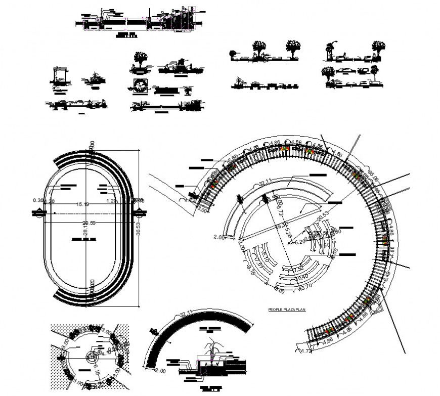 Park design plan and sectional detail CAD block layout file in dwg format