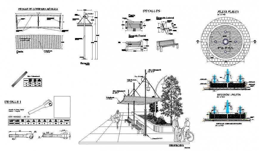 Park fountain detail 2d view CAD structural block layout file in autocad format
