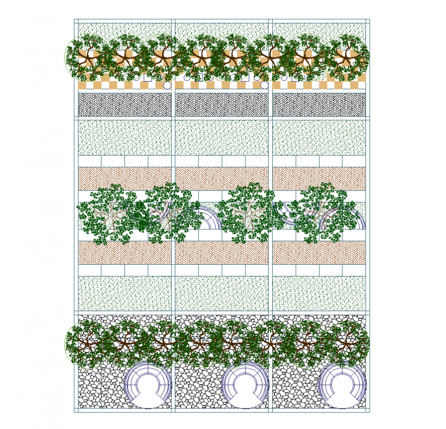 Park landscaping detail elevation 2d view layout autocad file