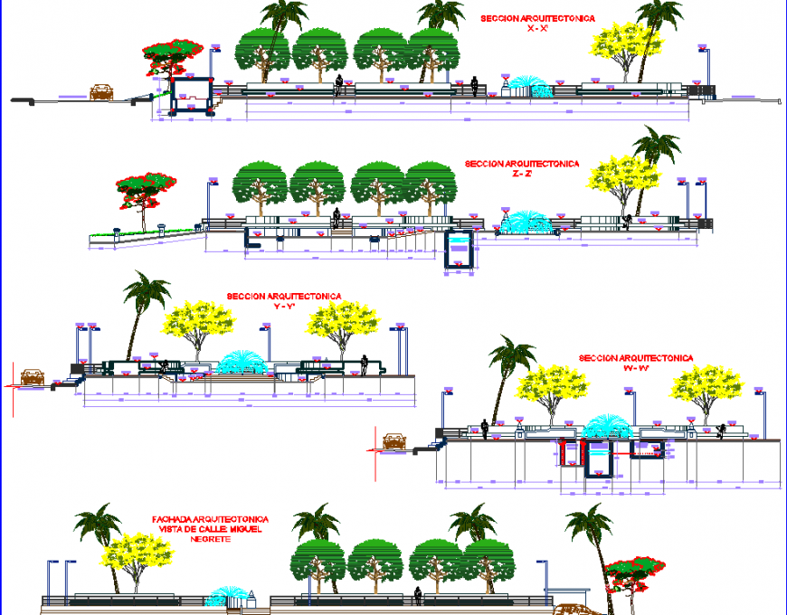 Park project with section drawing in dwg file.