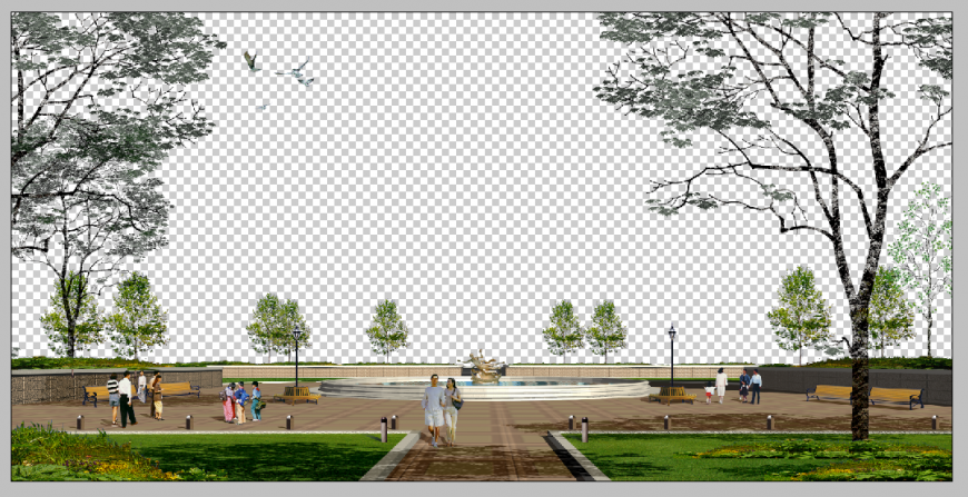 Park walks area detail elevation 3d model Photo shop file