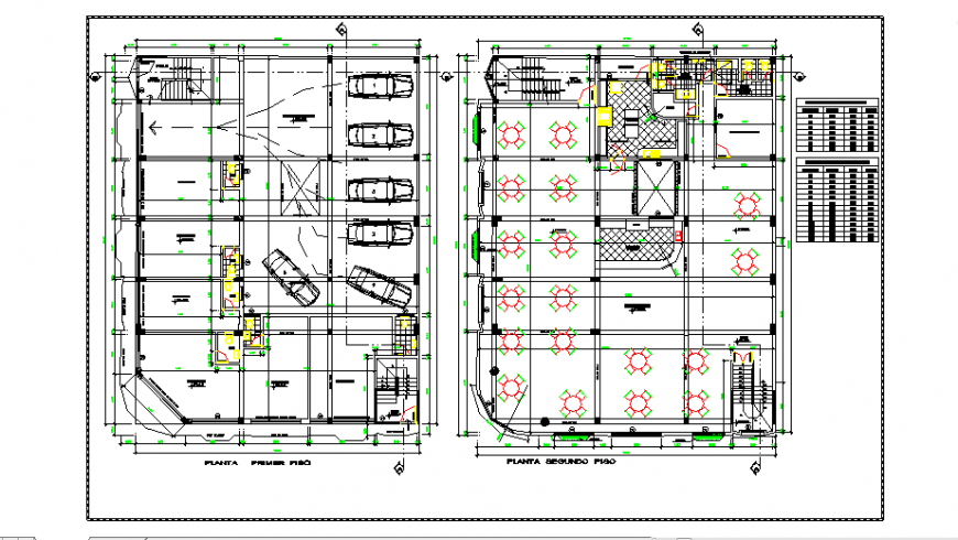 Parking & mess area in lodging house design drawing