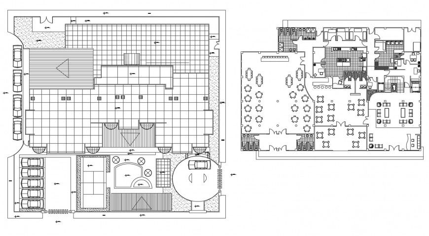 Parking area and hotel plan in auto cad file
