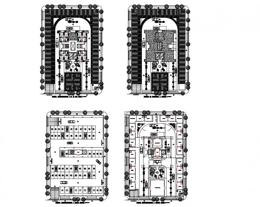 Parking area with floor plan of commercial Centre in auto cad