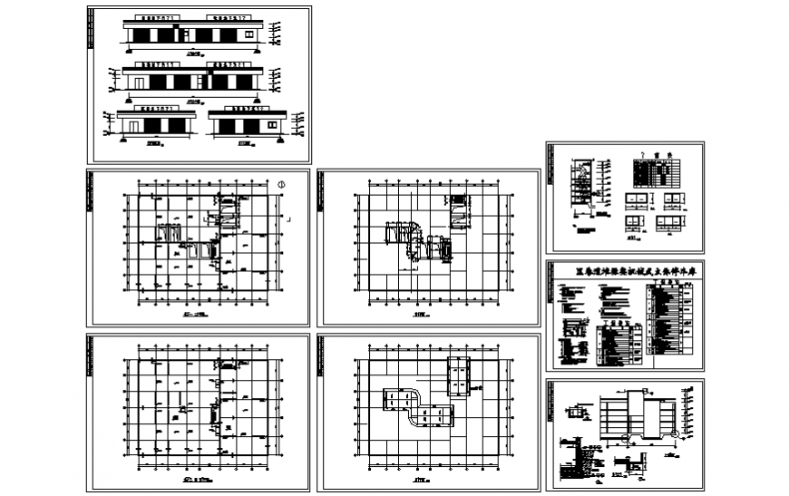 Parking building plan, elevation and section layout file