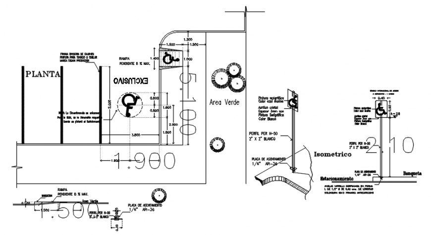 Parking details for handicapped people dwg autocad software file