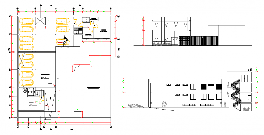 Parking Lay-out & Building Elevation & Section