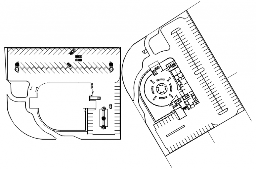 Parking plan with hotel area in AutoCAD file