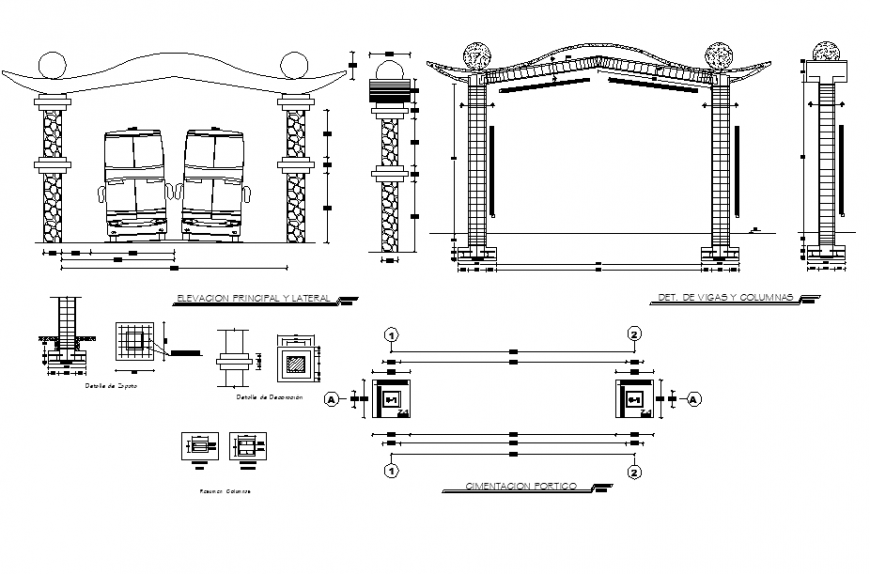 Parking roofing structure detail elevation layout 2d view dwg file