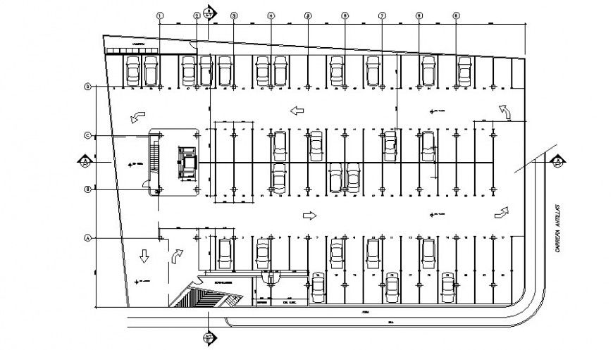 Parking space area details drawing in AutoCAD software