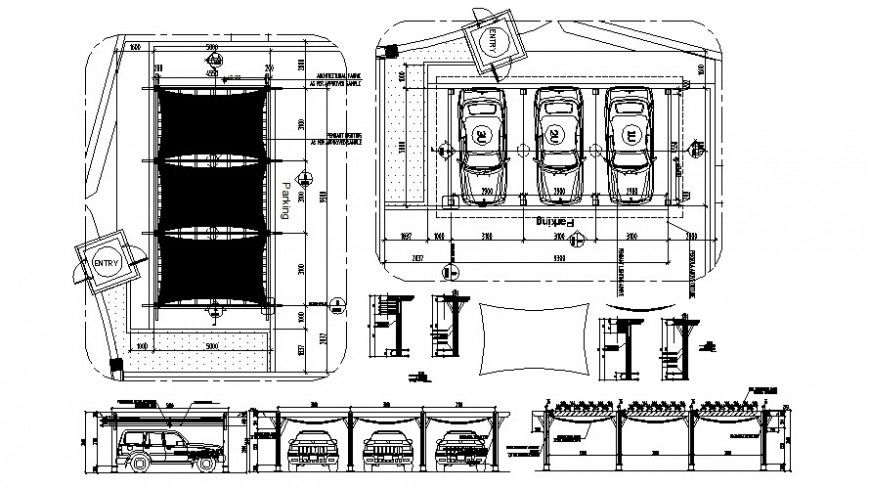 Parking space drawings detail 2d view plan and elevation dwg file