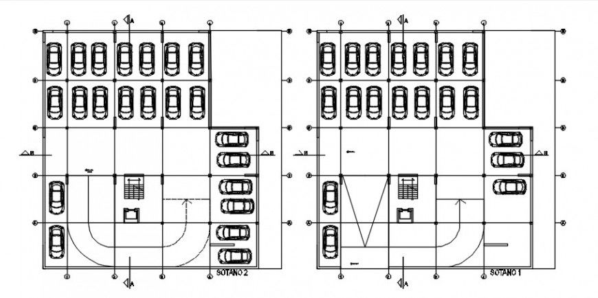 Parking system drawings 2d view plan details in autocad
