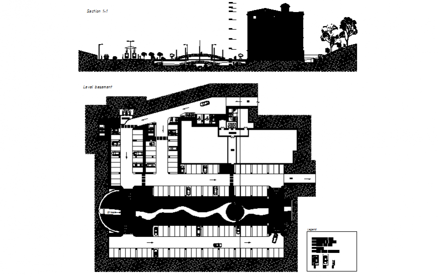 Parking with section street plan and section detail dwg file