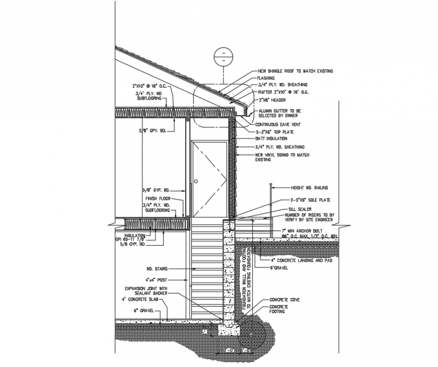 Partial constructive- section details of house dwg file