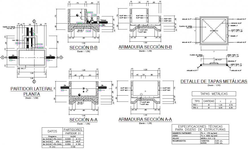 Partidor Lateral Plant & Metal Caps Detail | DWG File Download