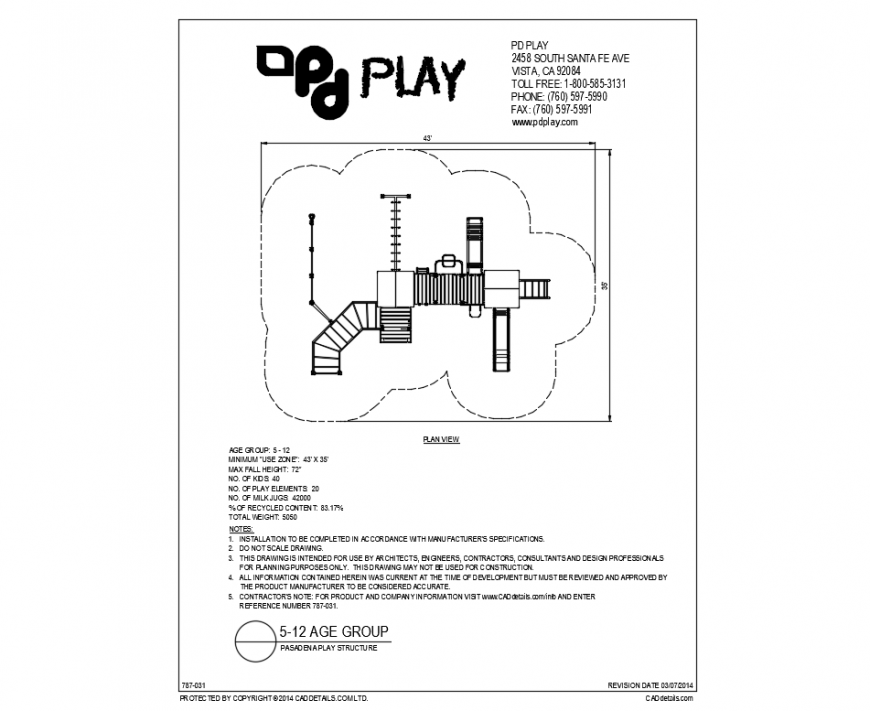 Pasandena play park plan and landscaping details dwg file