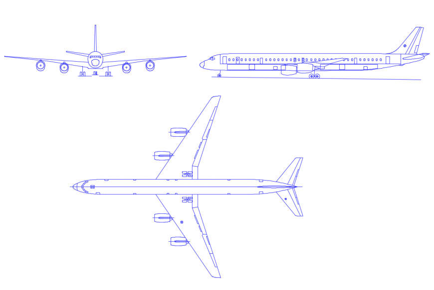 Passenger airplane all sided elevation cad drawing details dwg file