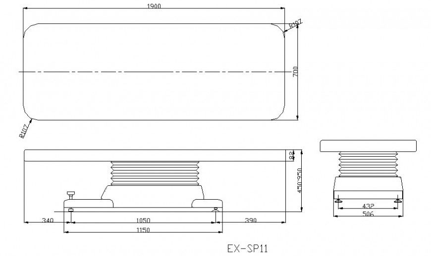 Patient Bed detail elevation 2d drawing in autocad software