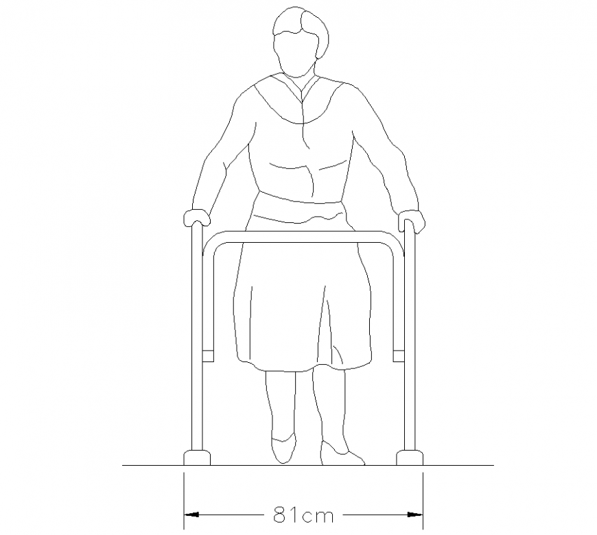 Patient block with standing chair detail in elevation of people block design dwg file